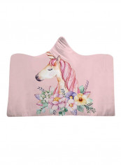 Cartoon Unicorn Hooded Blanket Cotton Pink 150x200centimeter