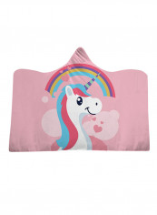 Cartoon Unicorn Hooded Blanket Cotton Pink 150x200centimeter