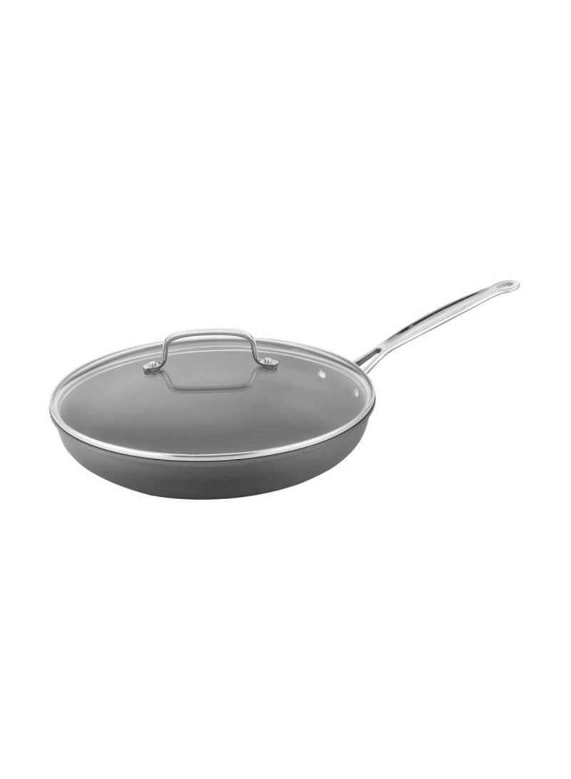 Nonstick Hard-Anodized Skillet With Lid Black/Clear 12inch