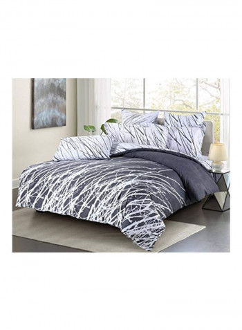 3-Piece Printed Duvet Set Grey/White King
