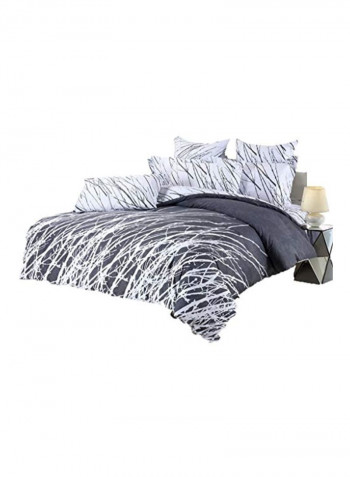 3-Piece Printed Duvet Set Grey/White King
