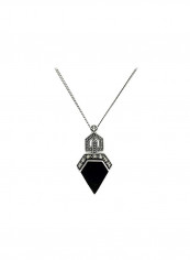 925 Sterling Silver Marcasite And Onyx Studded Pendant Necklace