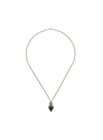 925 Sterling Silver Marcasite And Onyx Studded Pendant Necklace