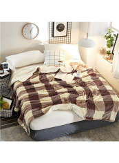 Checked Pattern Supple Bed Blanket Cotton Brown 150x200centimeter