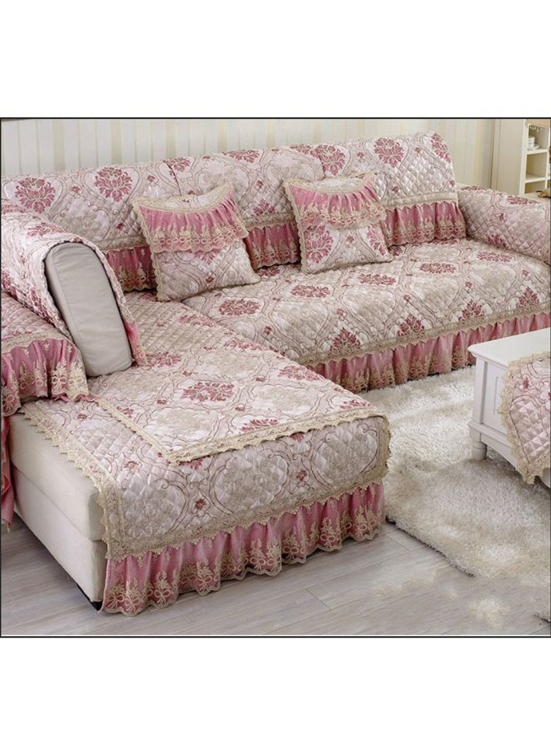 Non-Slip Lace Patchwork Soft Sofa Cover Pink/Grey