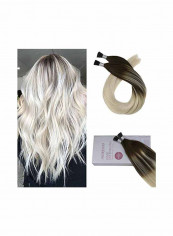 2-Piece Real Human Hair Extensions Set Brown/White 16inch