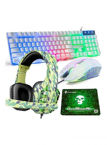 4 In 1 Rainbow LED Backlit Wired Gaming Keyboard And Mouse Combo Headset With MousePad
