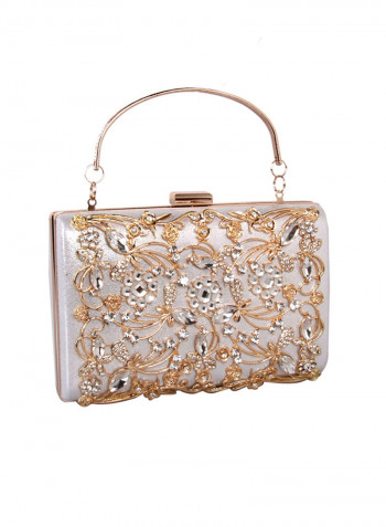 Stylish Hollow Out Rhinestone Metallic Evening Party Bag Silver