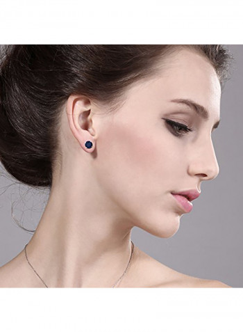 2.00 Carat Sapphire 925 Sterling Silver Round Stud Earrings