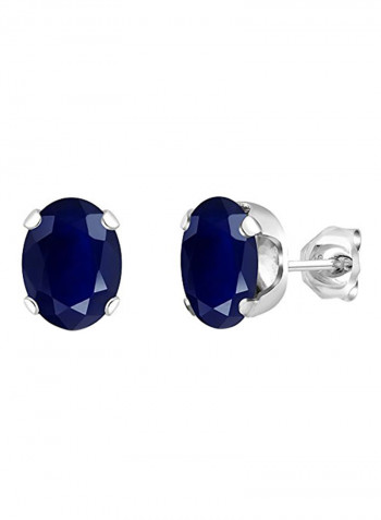 925 Sterling Silver Sapphire Gemstone Stud Earrings