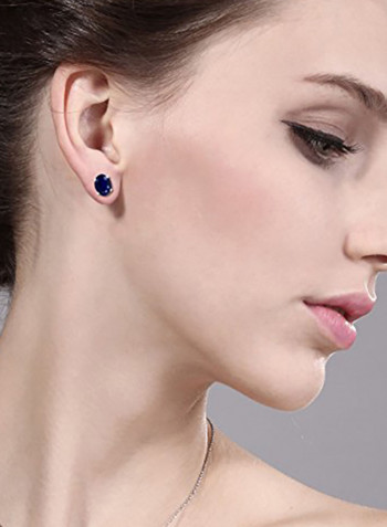 925 Sterling Silver Sapphire Gemstone Stud Earrings