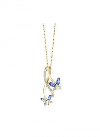 925 Sterling Silver Tanzanite And Cubic Zirconia Studded Pendant Necklace