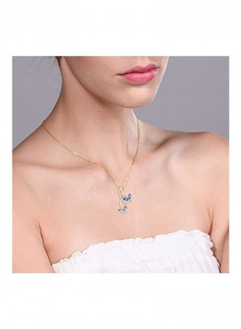 925 Sterling Silver Tanzanite And Cubic Zirconia Studded Pendant Necklace