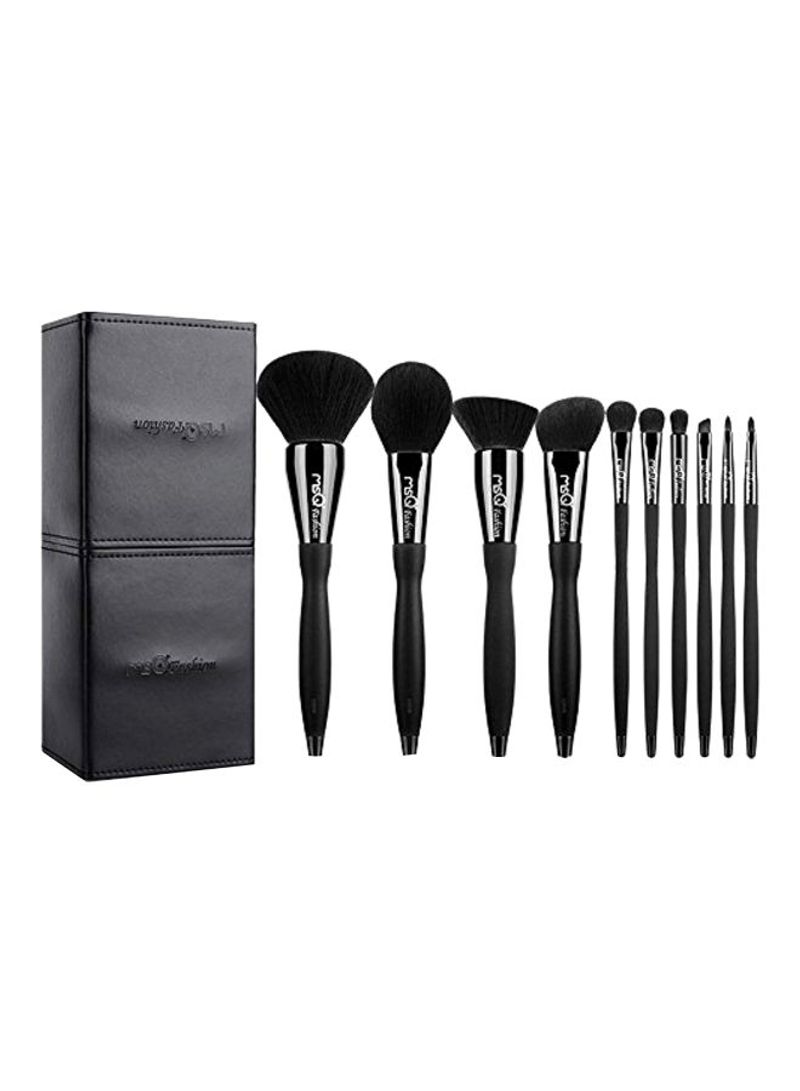 10-Piece Makeup Brush With Case Black/Silver