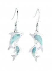925 Sterling Silver Double Dolphin Dangle Earrings