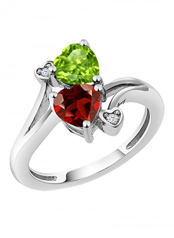 925 Sterling Silver 1.76 Carat Heart Shape Peridot And Garnet Ring