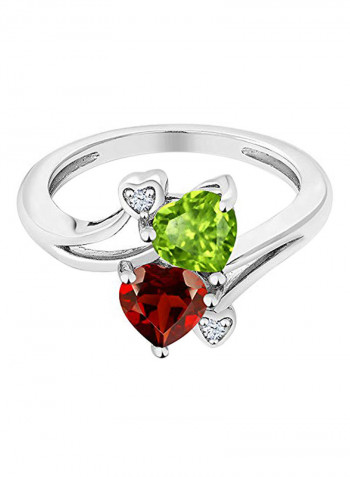 925 Sterling Silver 1.76 Carat Heart Shape Peridot And Garnet Ring
