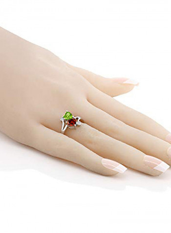 925 Sterling Silver 1.76 Carat Heart Shape Peridot And Garnet Ring