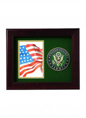 Picture Frame With US Army Medallion Brown/Green/Red 10x10inch