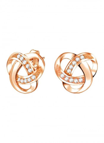 925 Sterling Silver Cubic Zirconia Studded Twist Love Knot Stud Earrings