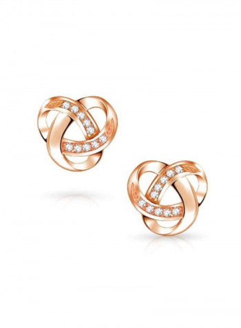 925 Sterling Silver Cubic Zirconia Studded Twist Love Knot Stud Earrings