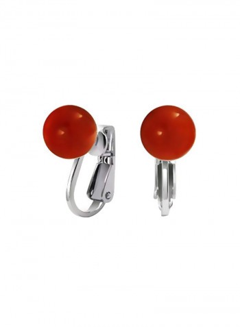 925 Sterling Silver Simulated Coral Studded Clip-on Earrings