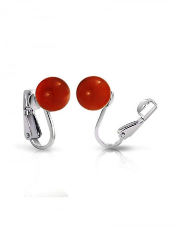 925 Sterling Silver Simulated Coral Studded Clip-on Earrings