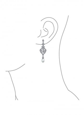 Silver Plated Brass Pearl Chandelier Dangle Earrings