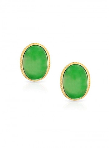 14 Karat Gold Plated 925 Sterling Silver Cabochon Studded Clip On Earrings