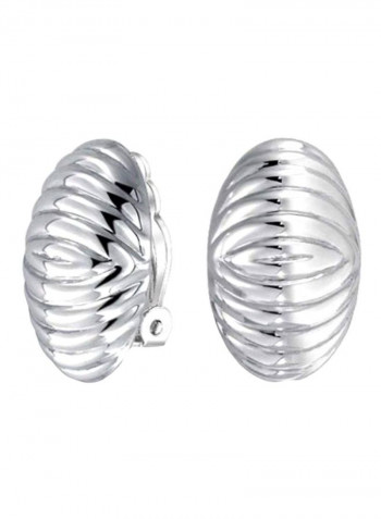 925 Sterling Silver Craved Shinny Shrimp Dome Clip On Earrings