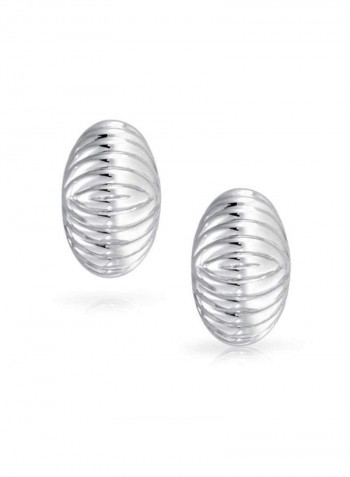 925 Sterling Silver Craved Shinny Shrimp Dome Clip On Earrings