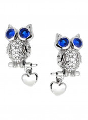 925 Sterling Silver Cubic Zirconia Owl Designed Stud Earrings