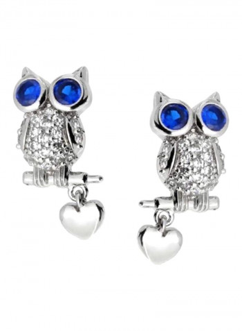 925 Sterling Silver Cubic Zirconia Owl Designed Stud Earrings
