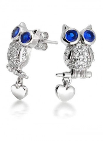 925 Sterling Silver Cubic Zirconia Owl Designed Stud Earrings