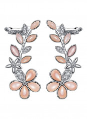 Rhodium Plated Brass Cubic Zirconia Studded Flower Crawler Earrings