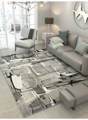 Modern Abstract Pattern Living Room Mat Grey 80(W)x120(L)centimeter