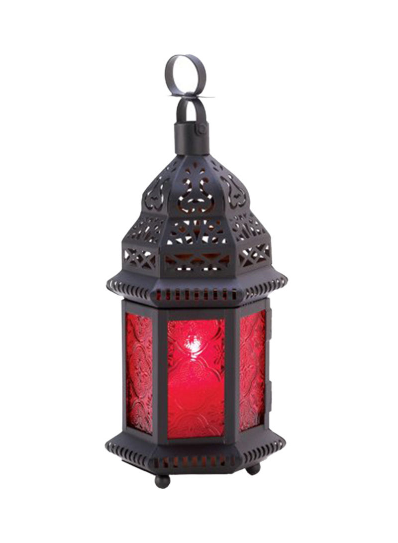 Moroccan Candle Holder Lantern Red/Black 10.25x4.5x3.75inch