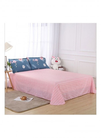 4-Piece Flamingo Patterned Quilt Set Cotton Blue/Pink King