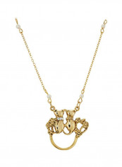 Alloy Pearl And Crystal Studded Cat Eyeglass Pendant Necklace