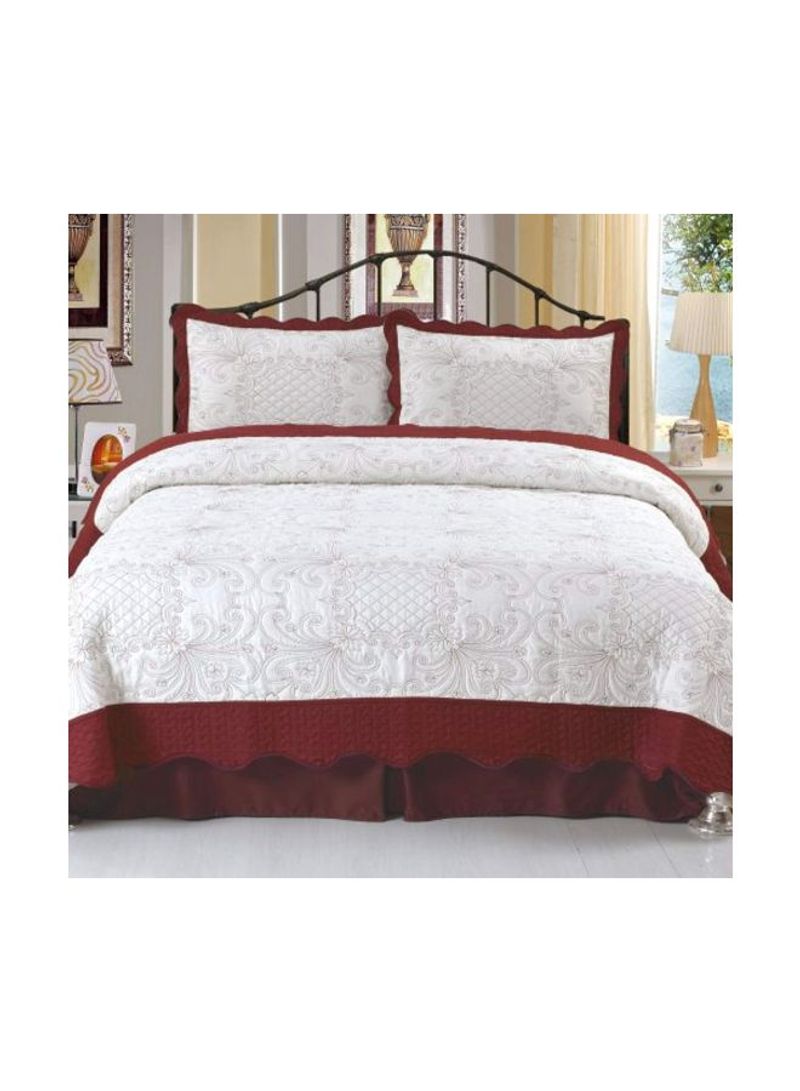 3-Piece Printed Quilt Set Polyester Red/White King
