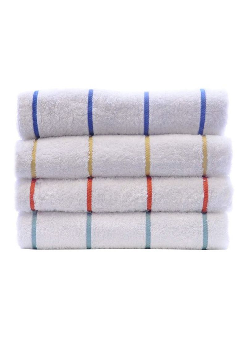 4-Piece Bath Towel Set White/Blue/Yellow 35x65inch