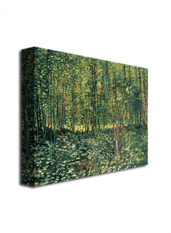 Trees And Undergrowth Canvas Wall Art Green/White 18 x 24inch