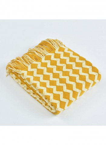 Soft Wave Pattern Warm Knitted Blanket Cotton Yellow 120x200centimeter