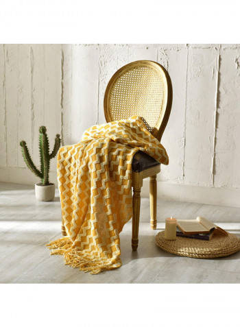 Soft Wave Pattern Warm Knitted Blanket Cotton Yellow 120x200centimeter