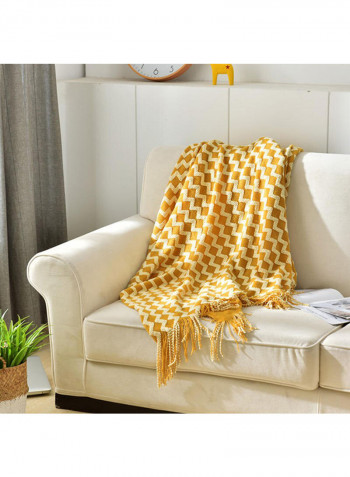 Soft Wave Pattern Warm Knitted Blanket Cotton Yellow 120x200centimeter