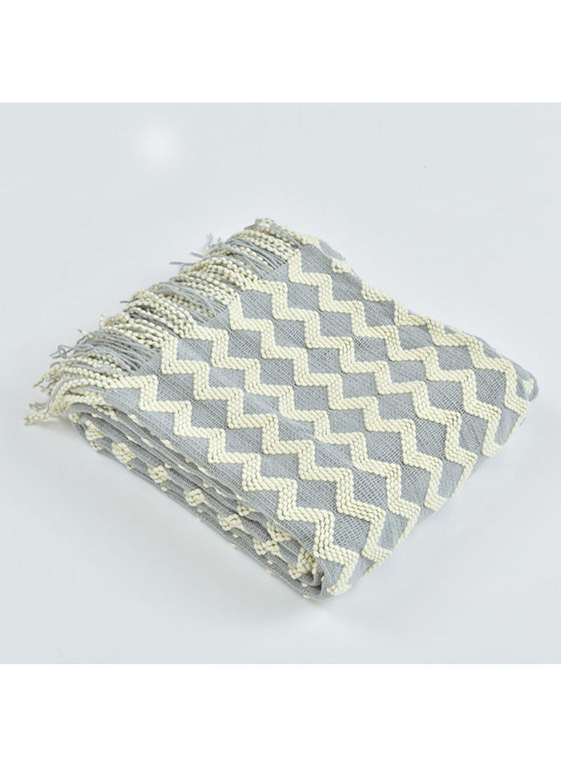 Wave Pattern Casual Knitted Blanket Polyester Grey 120x200centimeter