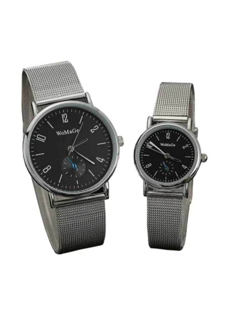 Round Dial Stainless Steel Quartz Couple Watch Set NSSB037006250