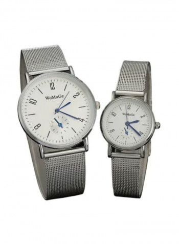 Round Dial Stainless Steel Quartz Couple Watch Set NSSB037006251
