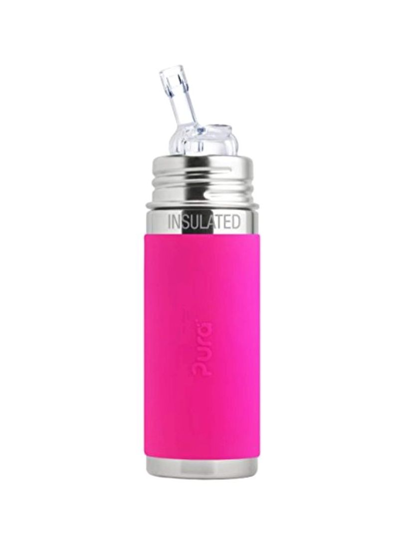Stainless Steel Insulated Bottle With Silicone Straw And Sleeve 9 Oz