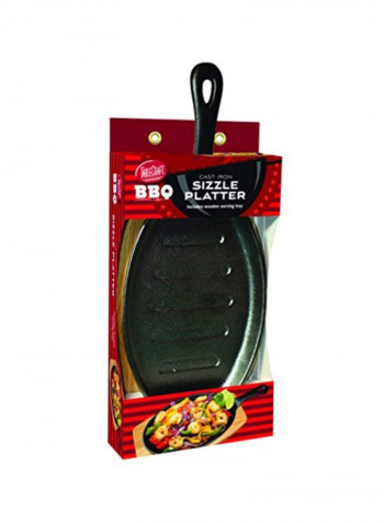 Pack Of 2 Cast Iron Sizzle Platter And Serving Tray Black/Brown 17inch